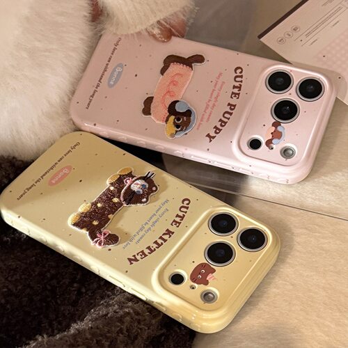 小众ins风韩国小猫小狗刺绣手机壳适用iphone17promax立体猫狗苹果16防摔手机壳13情侣14小众15pro全包软壳12