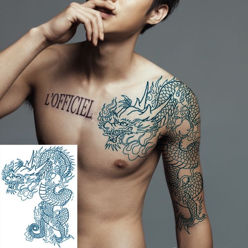 过肩龙防水纹身贴古惑仔陈浩南披肩龙整条花臂龙半甲刺男仿真持久