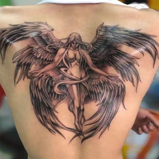 六翼天使翅膀纹身贴 后背大图彩色翅膀防水刺青纹身贴纸天使纹身