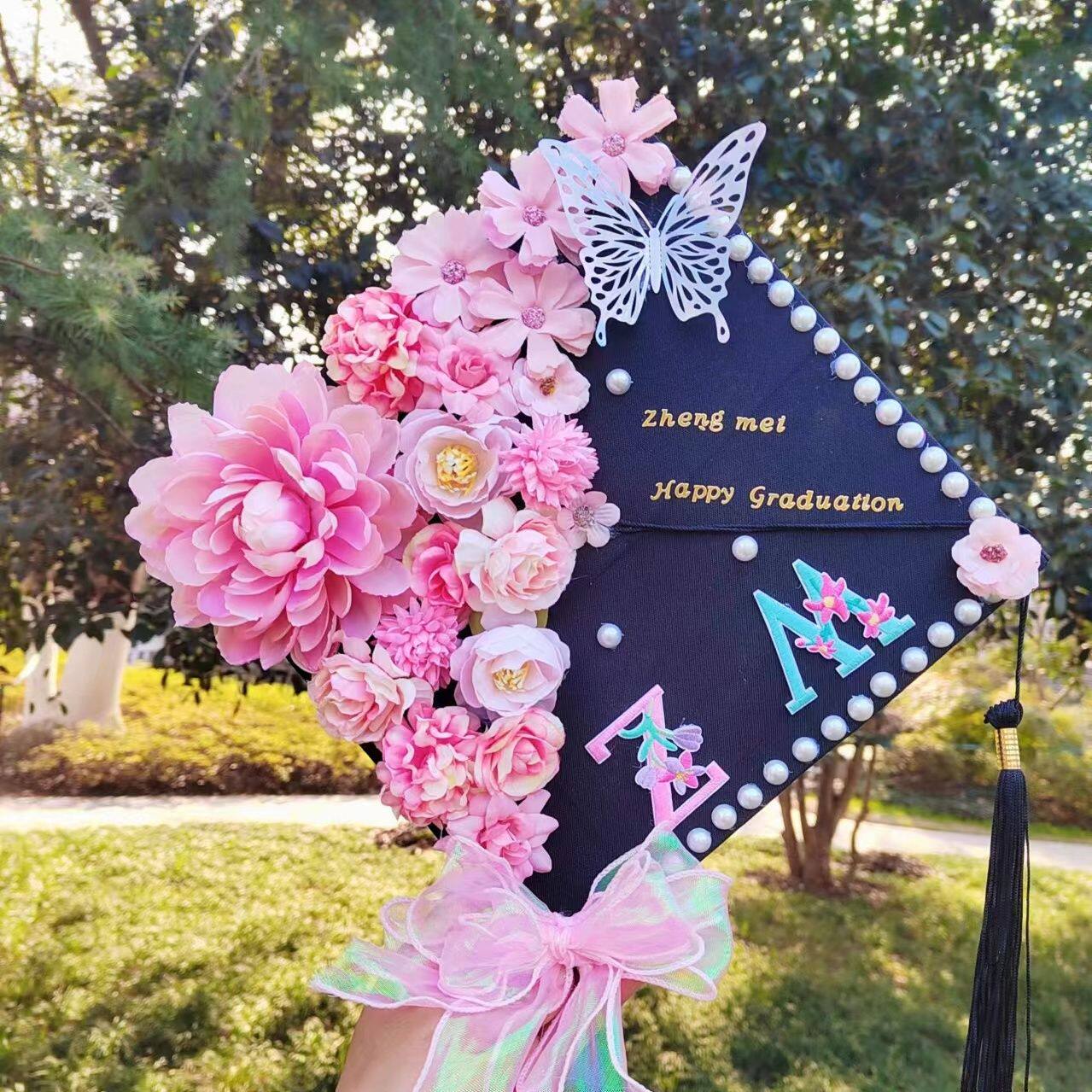 毕业学士帽簪花diy毕业帽拨穗成人礼定制手工汉服装饰新中式成品