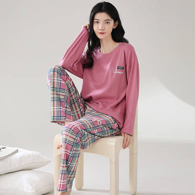 芬腾女纯棉长袖套头圆领家居服