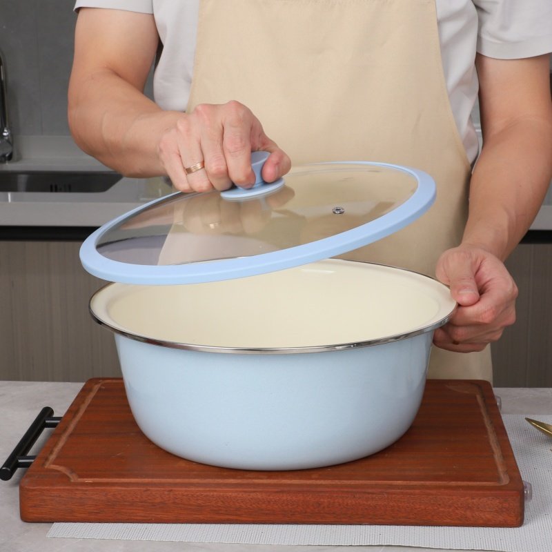 彩色搪瓷盆带盖家用厨房和面盆搪瓷汤锅洗菜盆水果盆电磁炉用汤盆,餐饮具,盆,淘宝优惠券,粉丝福利购,淘宝优惠卷