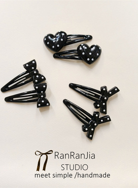 5件包邮 儿童发饰女孩头饰黑色波点蝴蝶结爱心发夹刘海碎发BB夹子