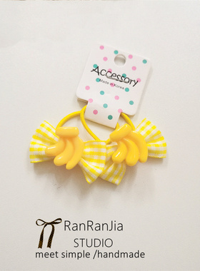 5件包邮 儿童发饰女孩头饰黄色蝴蝶结香蕉发圈宝宝扎小辫子橡皮筋