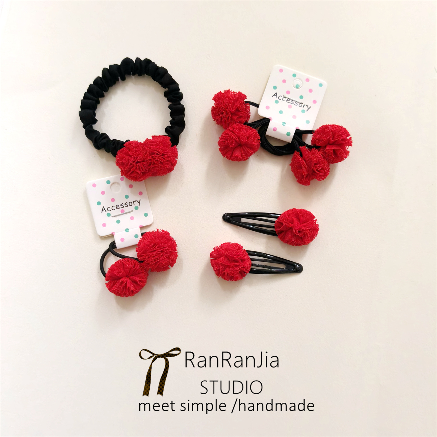 5件包邮 儿童发饰女孩头饰红色喜庆发圈网纱球橡皮筋宝宝小圈头绳