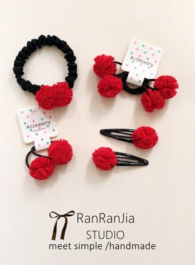 5件包邮 儿童发饰女孩头饰红色喜庆发圈网纱球橡皮筋宝宝小圈头绳