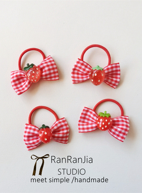 5件包邮 儿童发饰女孩头饰红色格子蝴蝶结发圈小号发绳宝宝小皮筋