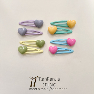 5件包邮 儿童发饰女孩头饰糖果色爱心发夹小学生刘海BB夹不伤头发