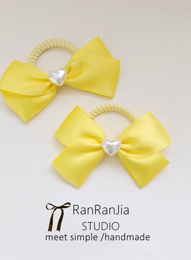 包邮儿童发饰女孩头饰可爱奶黄色手工大蝴蝶结发圈扎马尾爱心皮筋