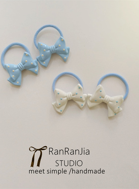 5件包邮 儿童发饰女孩头饰蓝色系波点蝴蝶结发圈宝宝扎辫子橡皮筋