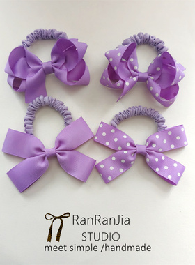 5件包邮 儿童发饰女孩头饰紫色蝴蝶结扎马尾橡皮筋肠圈发圈小学生