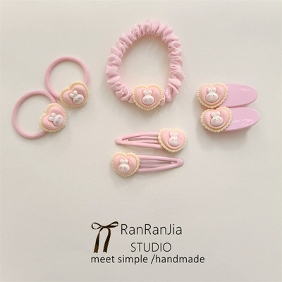 5件包邮 儿童发饰女孩头饰儿粉红色爱心兔子发圈宝宝扎辫子橡皮筋