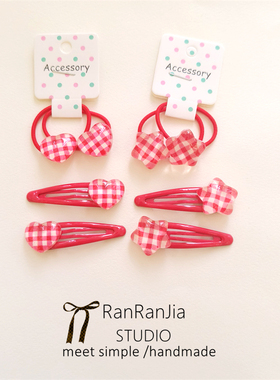 5件包邮 儿童发饰女孩头饰红色格子爱心星星发圈扎辫子小圈橡皮筋