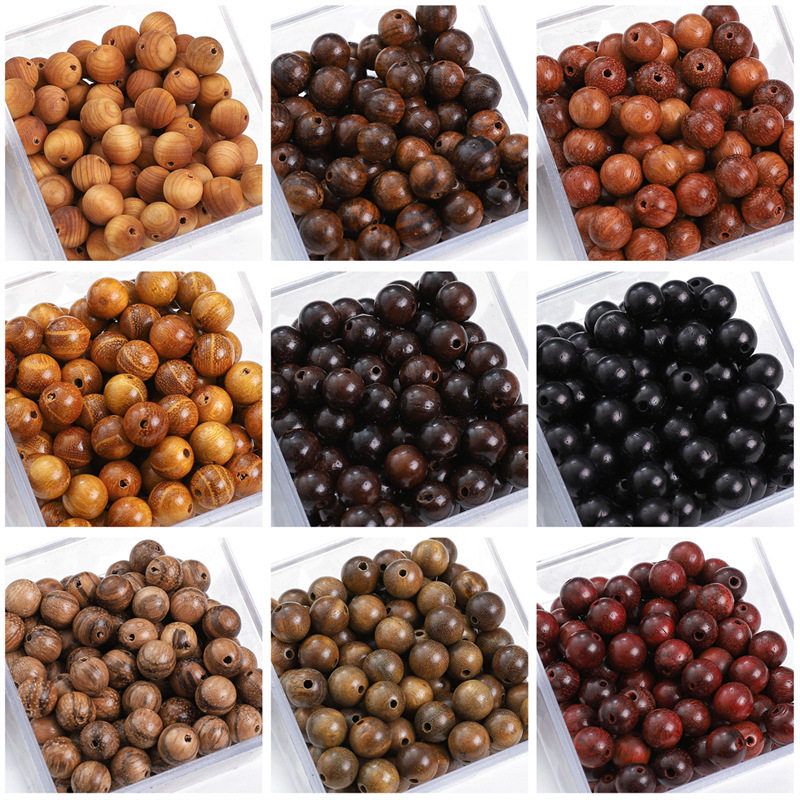 天然木珠圆珠梨花缅花崖柏檀木桶珠散珠串珠古玩diy饰品手串材料