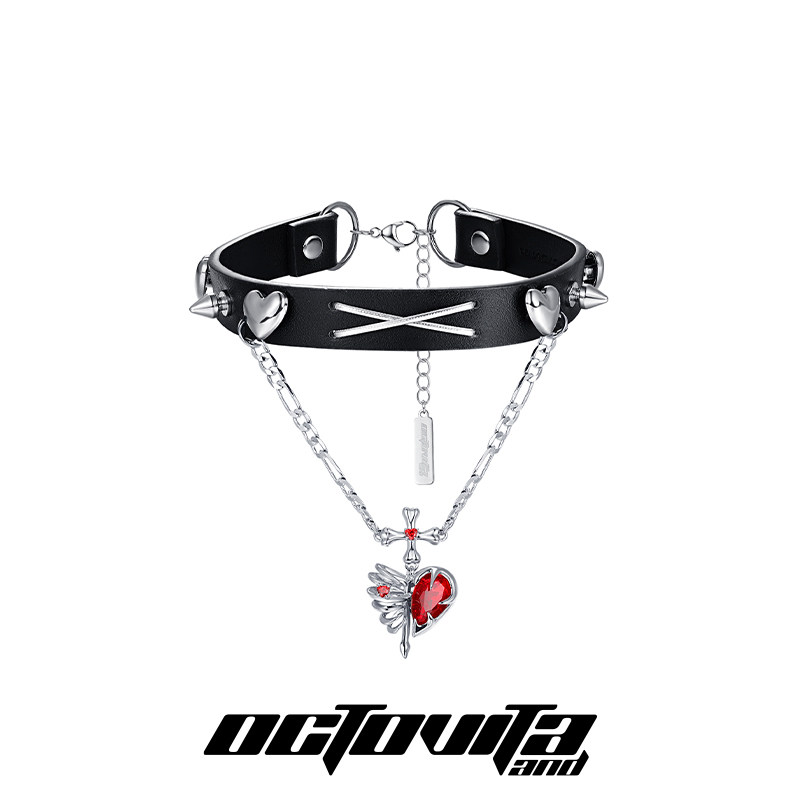 OCTO VITA骨头系列项圈 摇滚朋克PU皮铆钉镂空心脏吊坠颈圈锁骨链,饰品/流行首饰/时尚饰品新,项链,淘宝优惠券,粉丝福利购,淘宝优惠卷