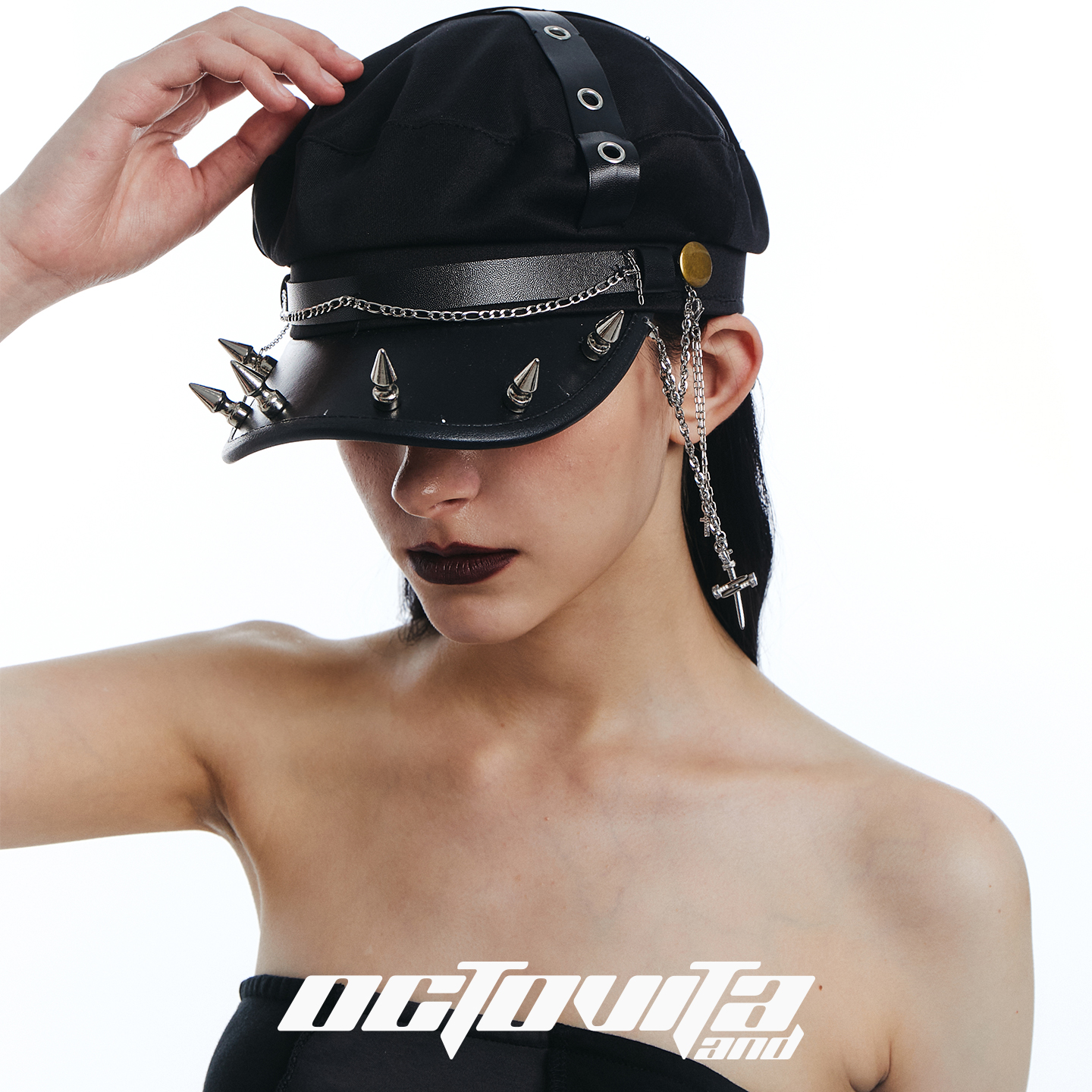 OCTO VITA朋克辣妹铆钉制服帽子女复古个性贝雷帽摇滚暗黑鸭舌帽