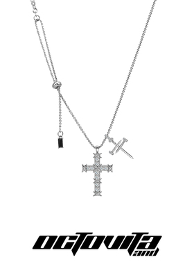 银色双十字架抽拉拼接朋克锁骨链