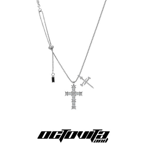 银色双十字架抽拉拼接朋克锁骨链