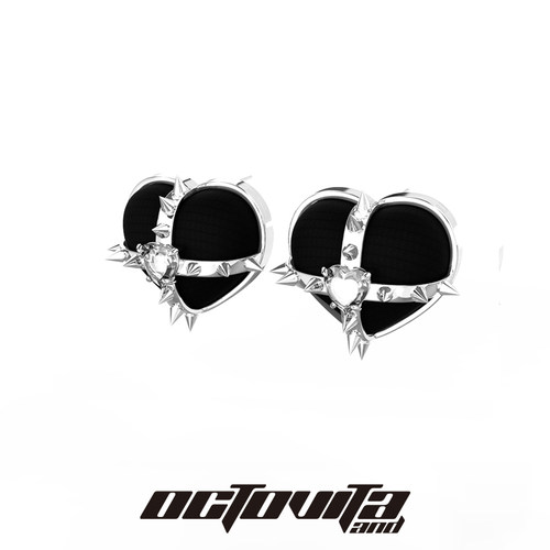 亚文化暗黑爱心丝绒耳钉