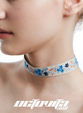 OCTO VITA原创设计choker 灰色丝带花丛party舞台风个性造型项圈