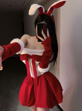 Sense圣诞礼物性感红色丝绒蝴蝶结兔女郎抹胸露背连衣裙圣诞穿搭