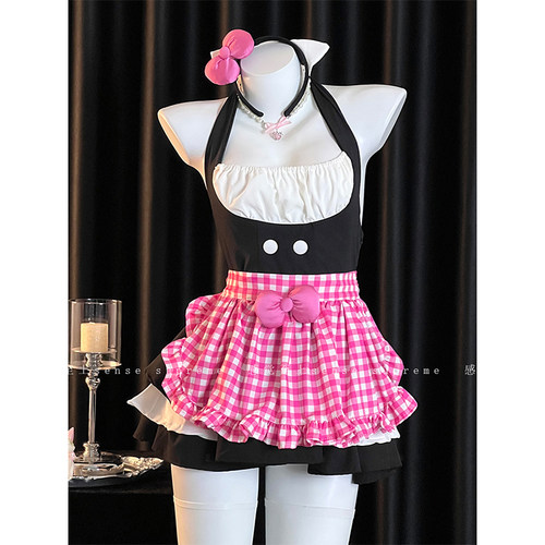 软萌可爱kitty猫咪套装女仆格子