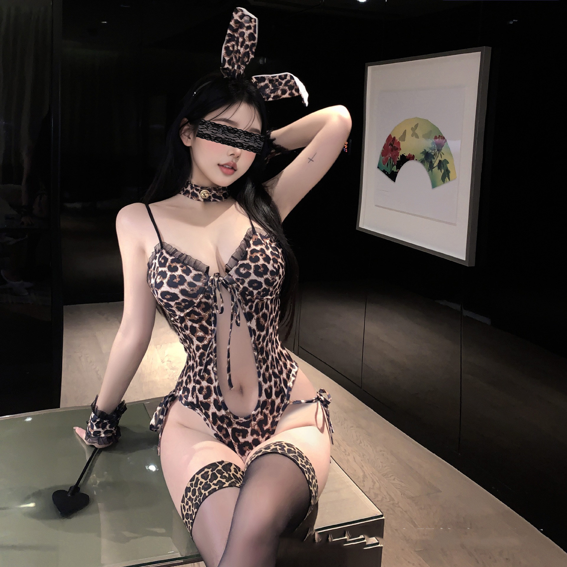 性感火辣诱惑连体衣暗扣豹纹制服