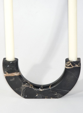 大理石黑色烛台双蜡烛书房摆件跨境电商厂家定制家居欧式装饰