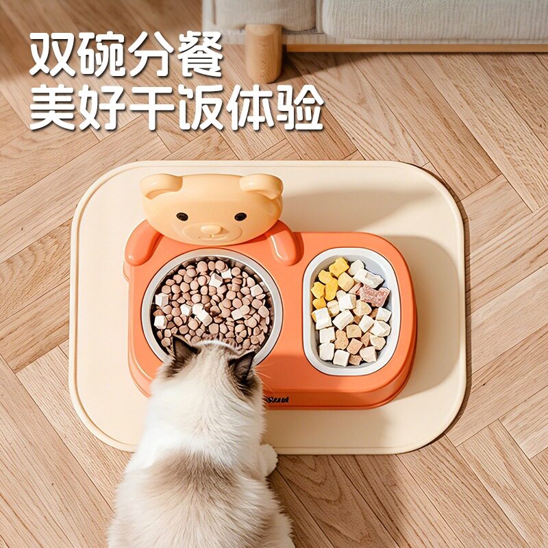 猫碗宠物碗狗狗不锈钢双碗猫咪喂食饮水二用碗防滑防打翻狗碗批发