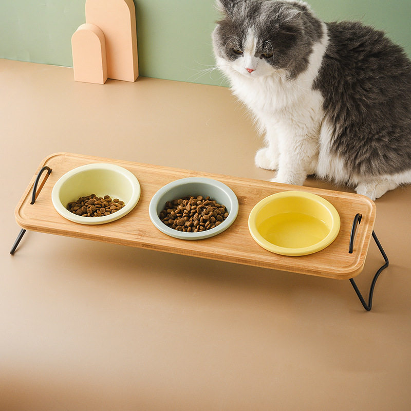 陶瓷猫碗木架狗狗水碗猫食盆双碗猫咪猫粮碗幼猫防打翻护颈宠物碗