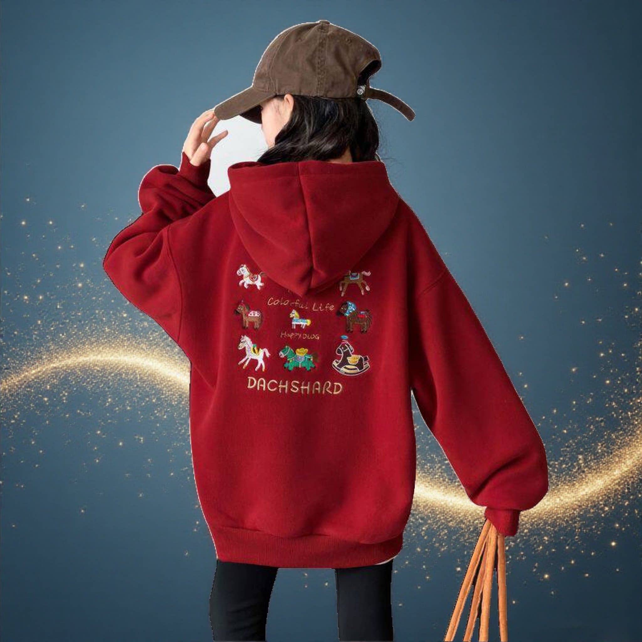 中大童巨好看的卫衣加绒红色喜庆新年衣服冬装连帽上衣拜年服过年