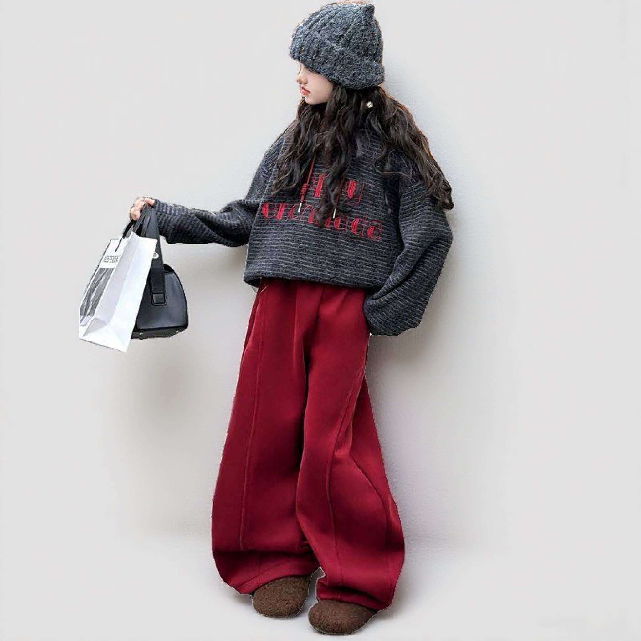 中大童巨好看的卫衣套装加绒加厚秋洋气时髦巨好看儿童冬装阔腿裤