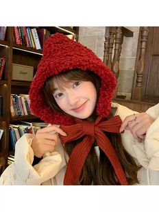 新年小红帽冬季御寒保暖圈圈绒绑带护耳雷锋帽毛毛巴拉克拉法帽