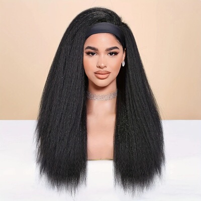 现货】yaki直发冰丝发带头套外贸欧美头巾假发headband wig