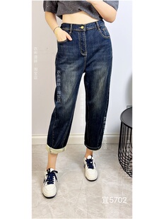 宜语析5702秋冬加大码老爹裤 显瘦遮跨休闲磨毛九分牛仔裤