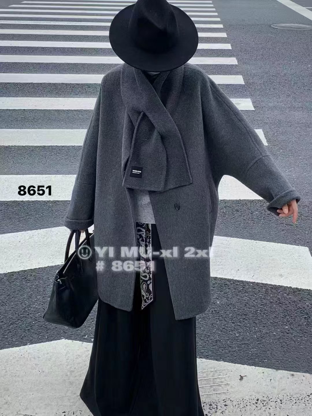 宸祺8651冬季加大码羊毛大衣女 韩版宽松时尚赫本风中长款双面呢