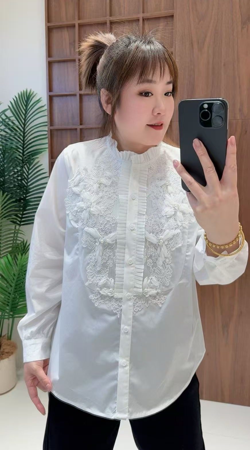 妃儿红5208春加大码衬衫女 时尚立领木耳边重工钉珠刺绣洋气衬衫,女装/女士精品,大码羽绒服,淘宝优惠券,粉丝福利购,淘宝优惠卷