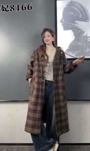 妃儿红8166冬加大码双面羊绒大衣 韩版中长款学院风连帽毛呢外套