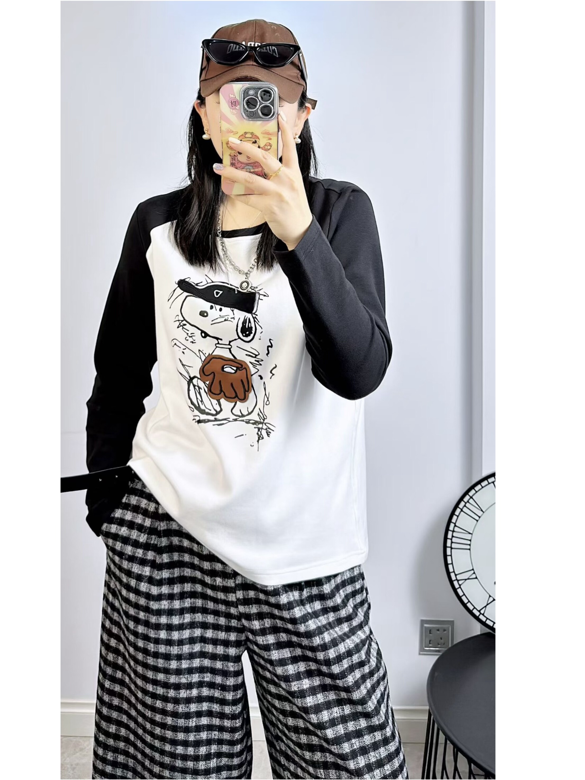 米莱奇5936冬加大码磨毛卫衣 空气棉卡通圆领长袖内搭体恤衫