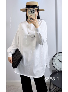 宜语析5658-1秋冬加大码卫衣 纯棉圆领打底衫内搭宽松遮屁股T恤衫