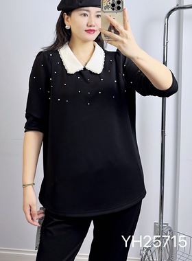 香港芸卉25715秋加大码卫衣女 手工盯珠空气棉长袖POLO衫