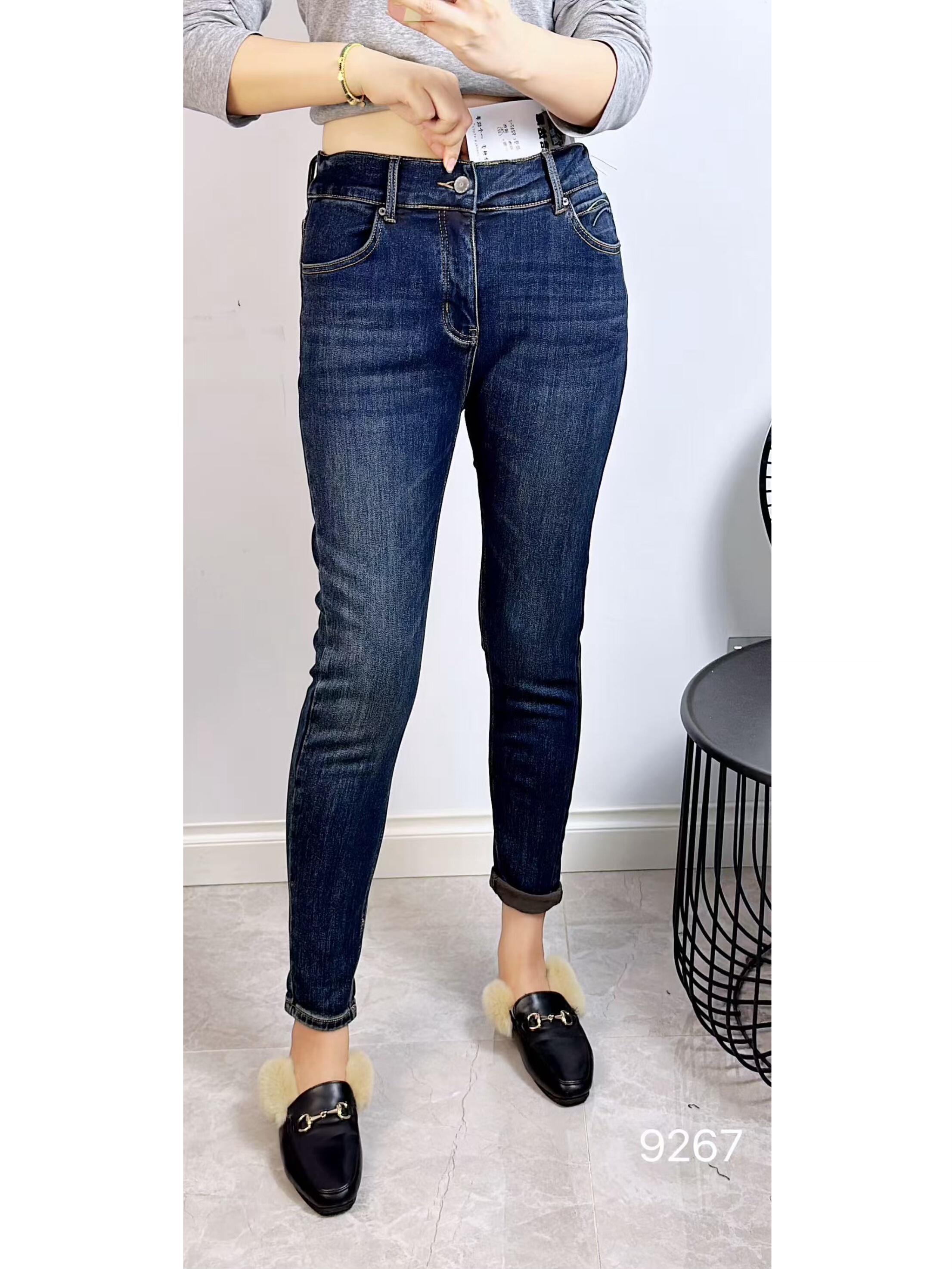 诺达思9267秋冬加大码磨毛牛仔裤女 高腰弹力修身显瘦铅笔小脚裤