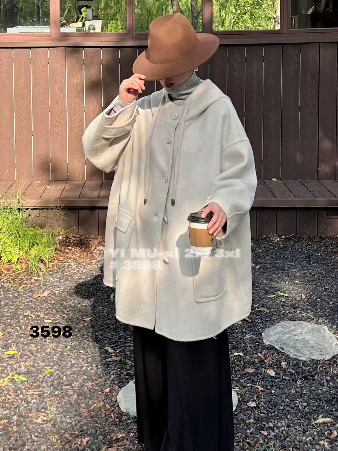 宸祺3598冬季加大码羊毛大衣女 韩系双面小个子连帽呢子大衣