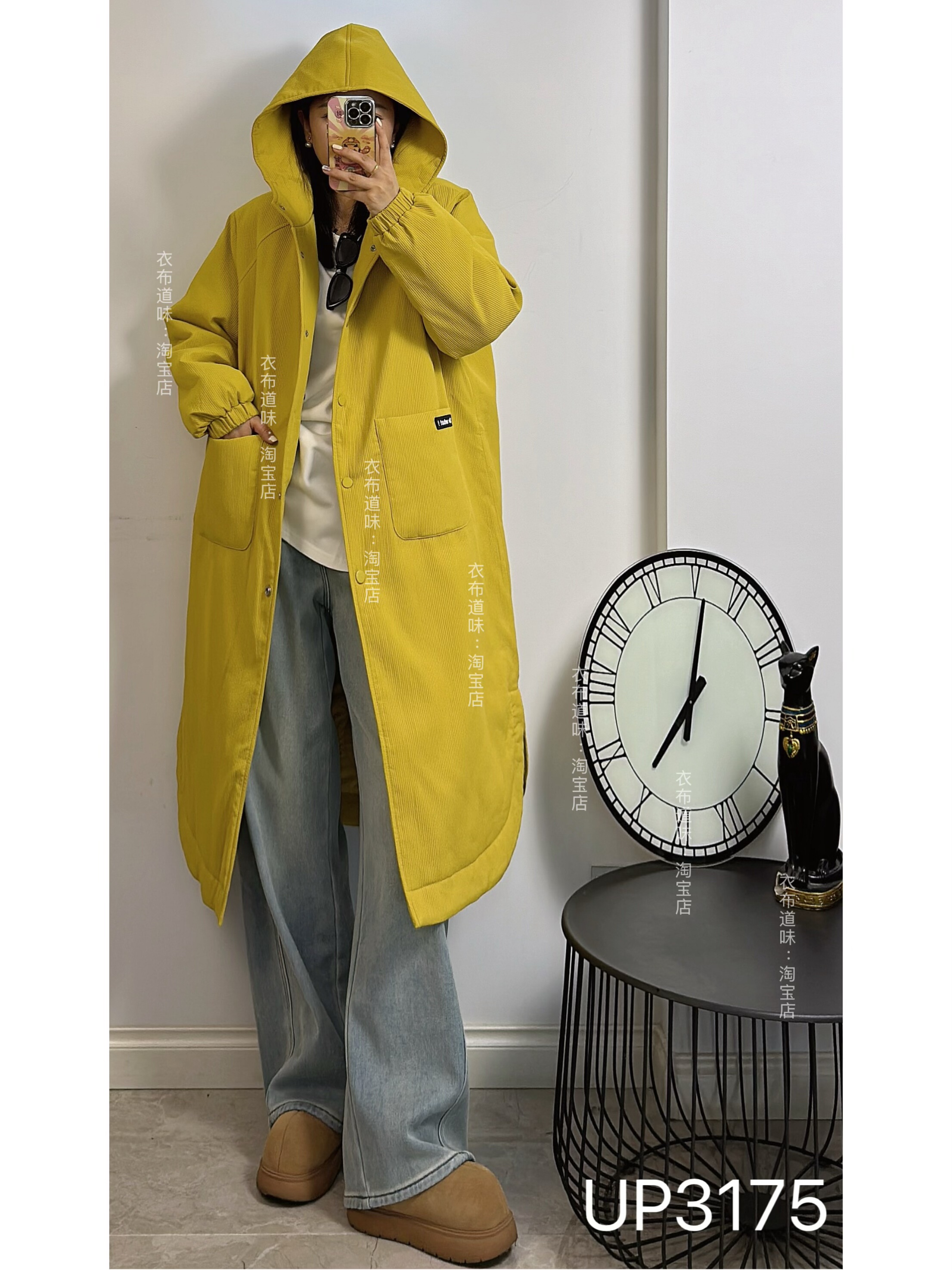 UP潮牌3175冬加大码轻薄棉衣 韩版宽松百搭连帽过膝中长款棉外套