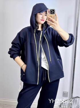 香港芸卉25682秋加大码外套女 空气棉连帽长袖开衫上衣