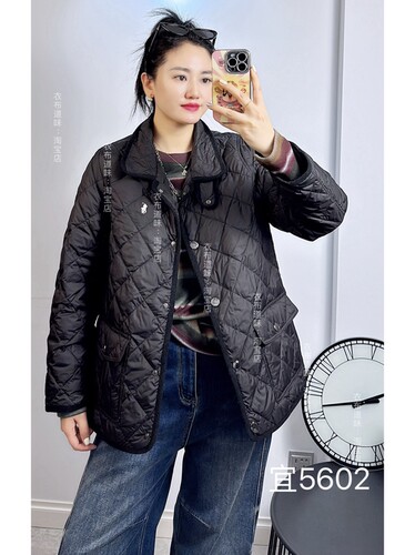 宜语析5602冬加大码羽绒服女 刺绣菱格翻领90白鸭绒轻薄外套