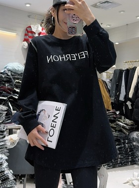 妃儿红5022冬加大码卫衣 韩版时尚字母印花纯棉T恤中长款打底衫