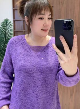 妃儿红5156-1春加大码针织衫女 洋气时尚V领长袖亮钻针织衫