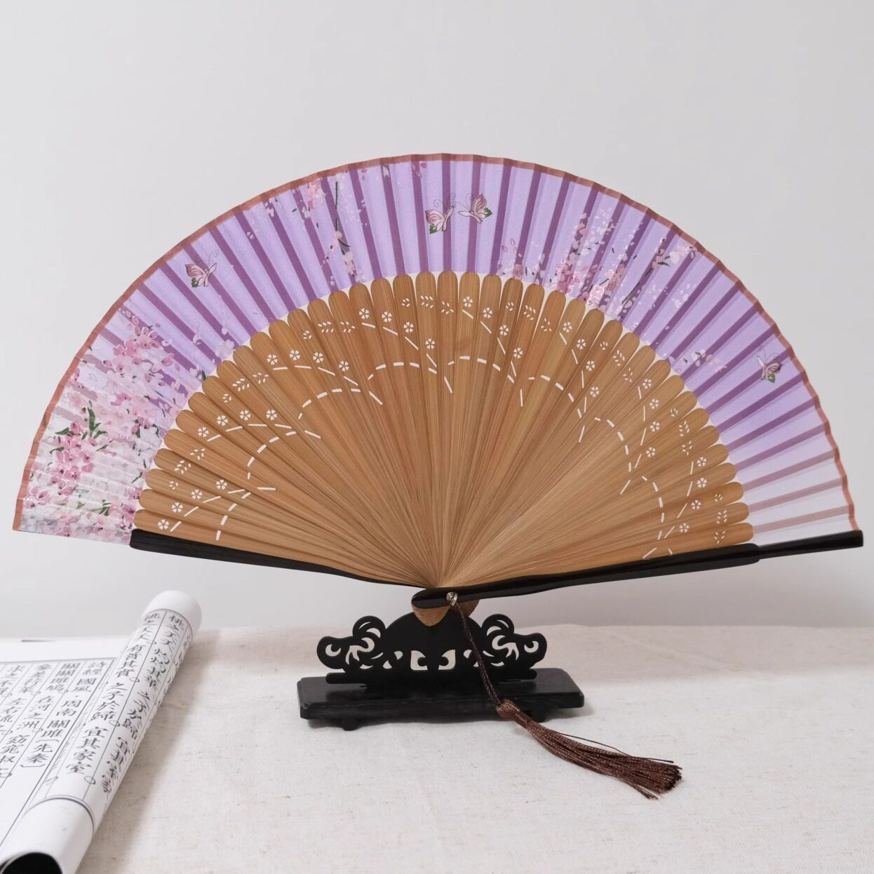 古风樱花折扇女式旗袍舞蹈随身便携折叠开合中式国风小扇子高颜值
