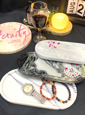 天然大理石椭圆高级感轻奢首饰收纳托盘